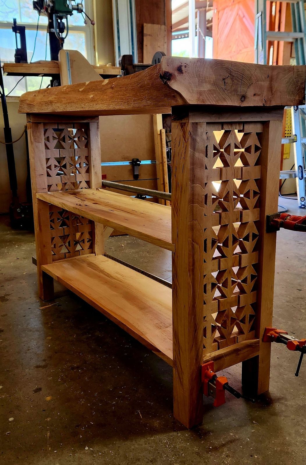 Carved pecan bookshelf by dadowoodworking