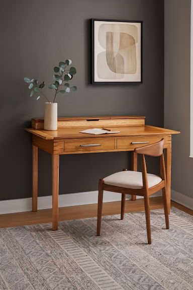 Custom ash writing desk with chair in a home office