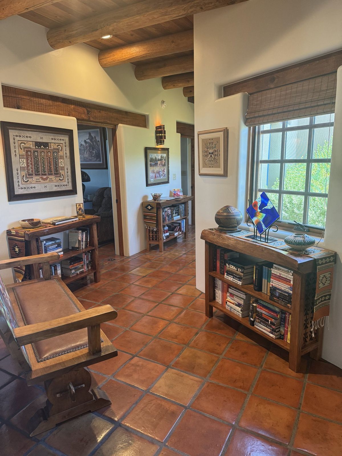Pecan Bookcase, Fully Stocked — Traditional Southwestern style, in use